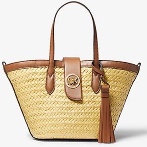 Michael Kors Small Malibu Straw Bag In brown
